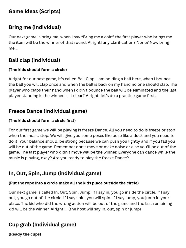 New Game Ideas by Kaye (Scripts) PDF | PDF