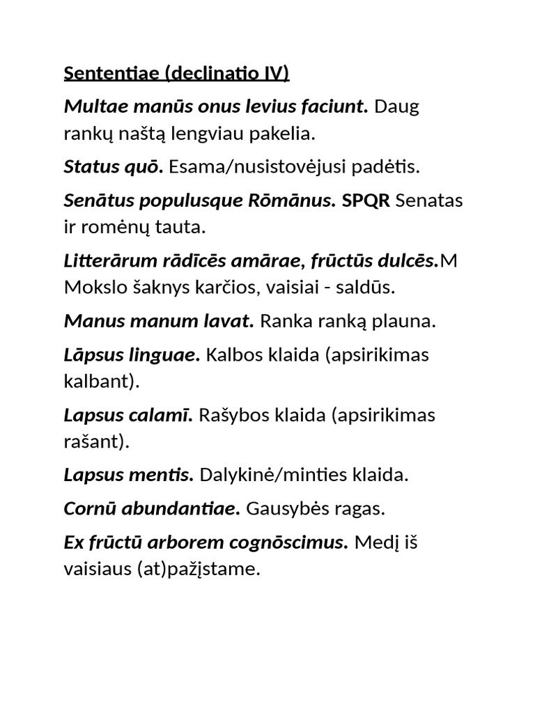 Sententiae (Declinatio IV) | PDF