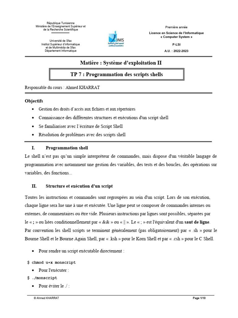Programmation et scripts Shell en Linux | PDF | Structure de contrôle ...