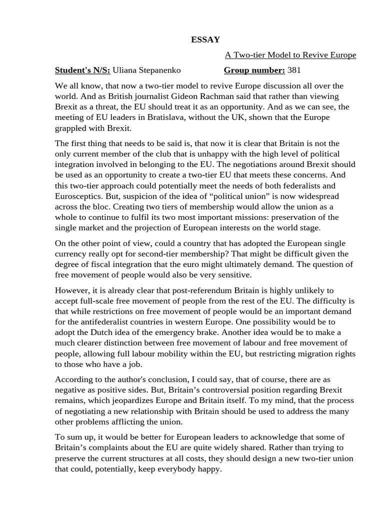 Two-Tier EU Model Post-Brexit | PDF | Brexit | European Union