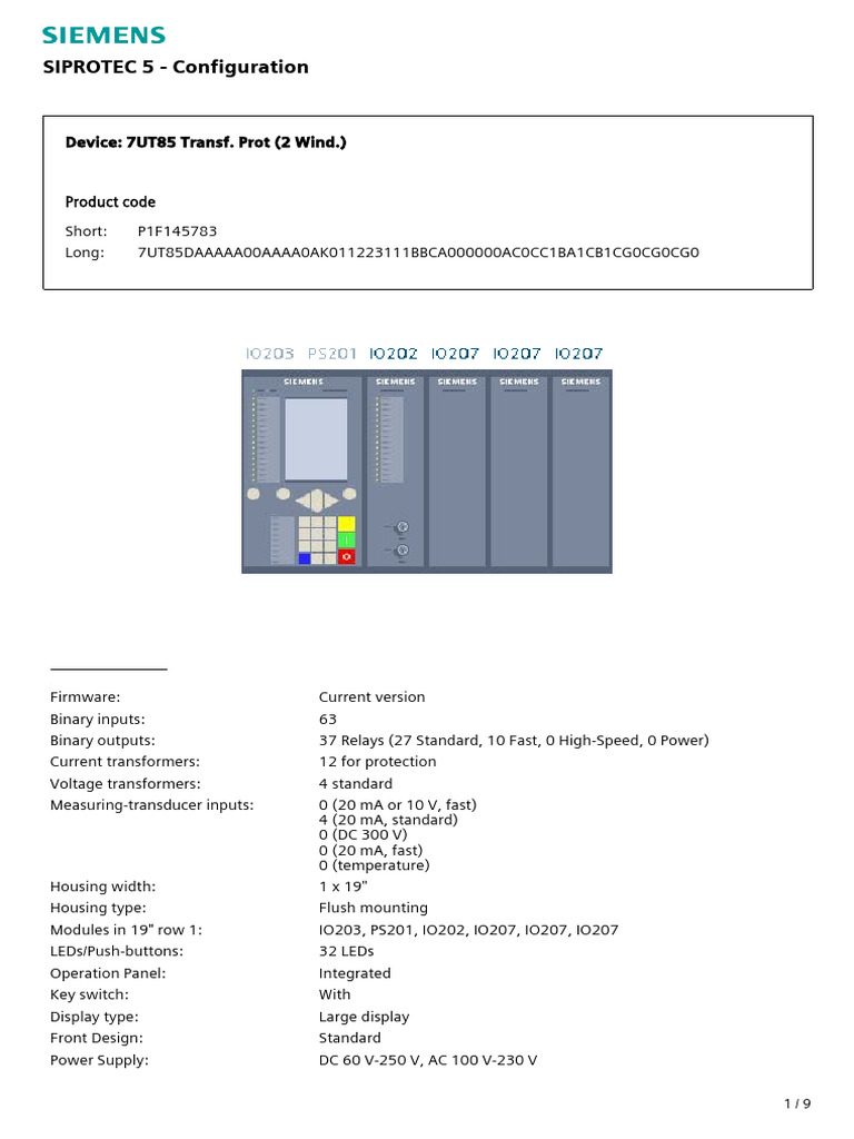 7UT85 Transformer Protection Overview | PDF | Power Supply | Computer ...