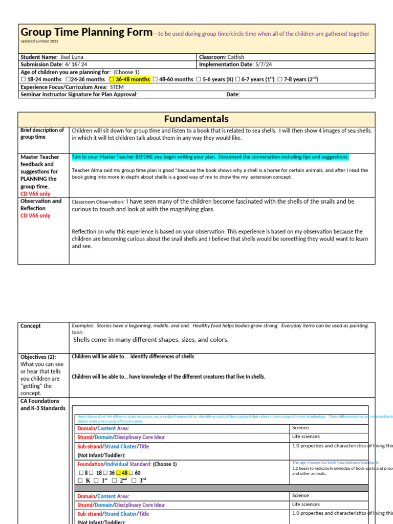 Group Time Planning for STEM Activities | PDF | Vocabulary | Learning