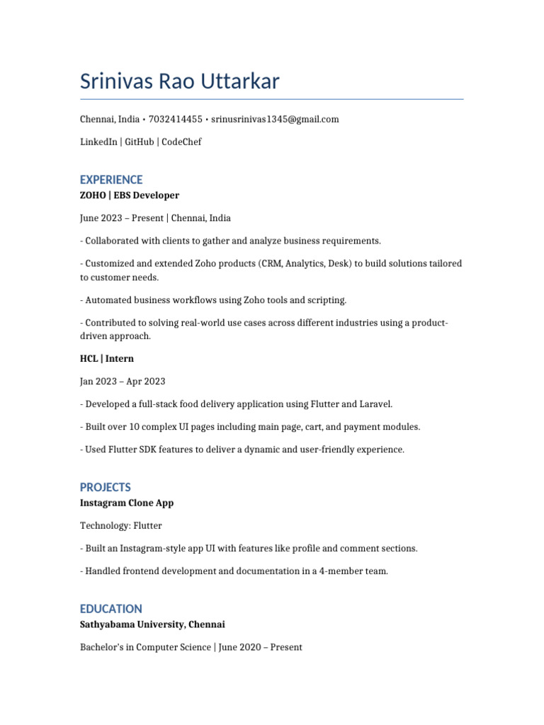 Srinivas Rao Uttarkar Resume | PDF