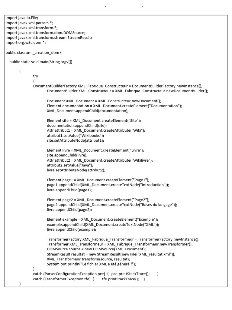 Création et lecture XML en Java | PDF | XML | Informatique