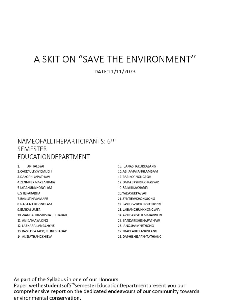 Save the Environment Skit Overview | PDF | Sustainability | Recycling
