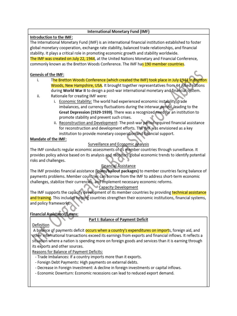 Overview of the IMF's Role and Functions | PDF | World Trade ...