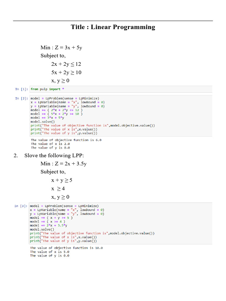 Linear Programming Problems in Python | PDF