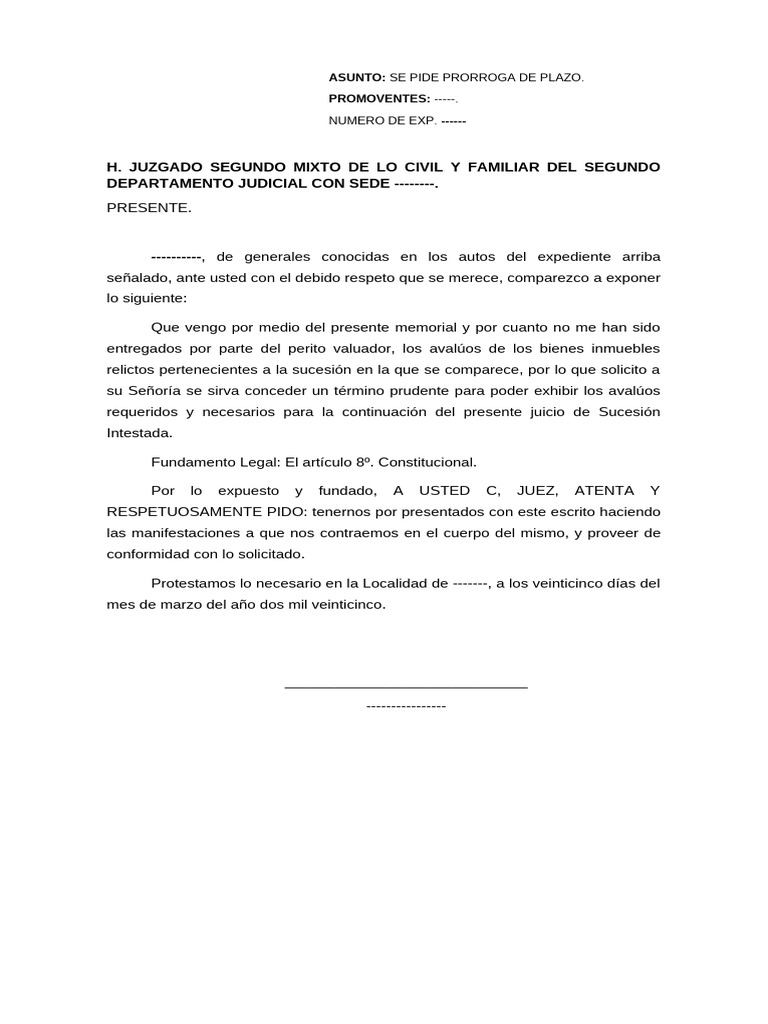 Solicitud de Prórroga en Juicio Sucesorio | PDF