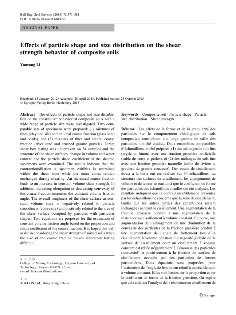 Effects of Particle Shape and Size Distribution On The Shear Strength ...