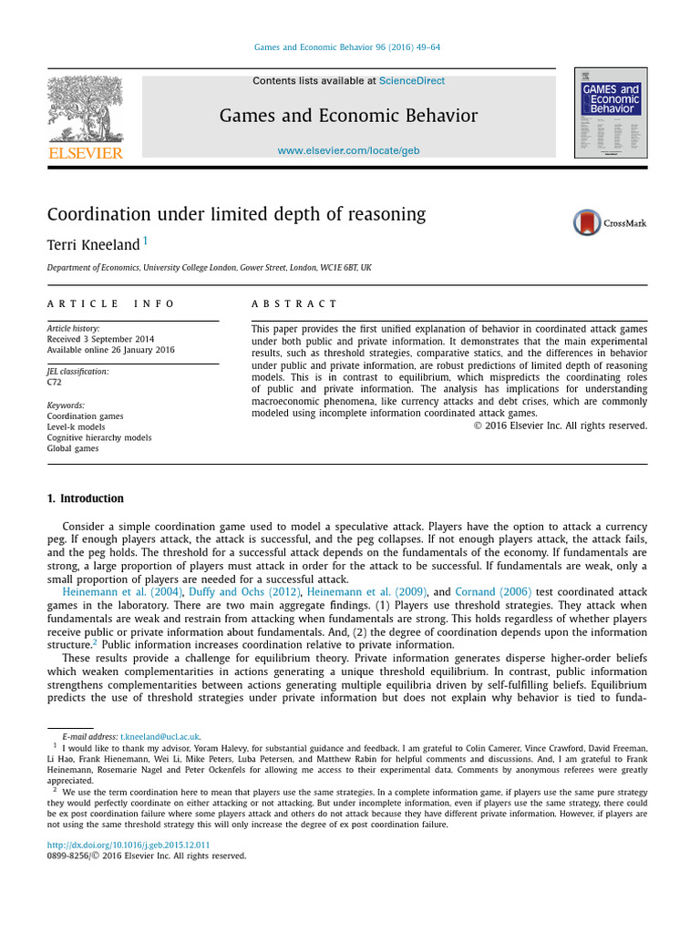 Coordination Under Limited Depth of Reasoning | PDF | Reason | Information