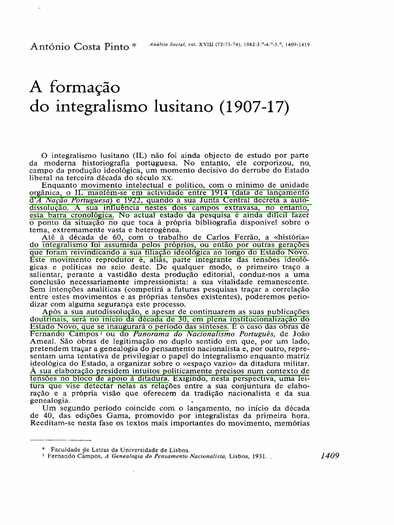 Formação do Integralismo Lusitano (1907-17) | PDF | Conservadorismo ...