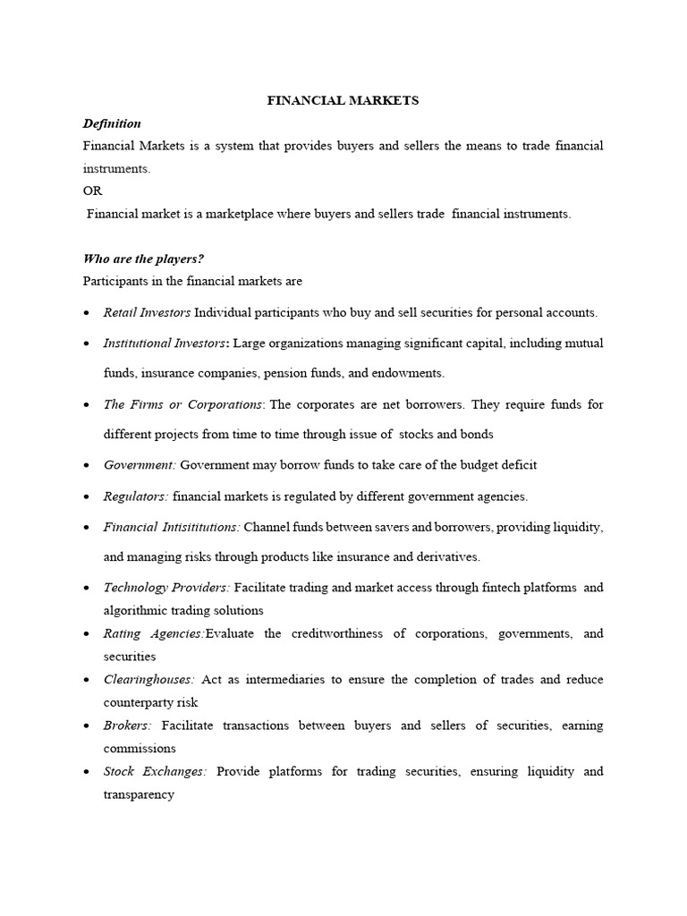 Overview of Financial Markets and Instruments | PDF | Financial Markets ...