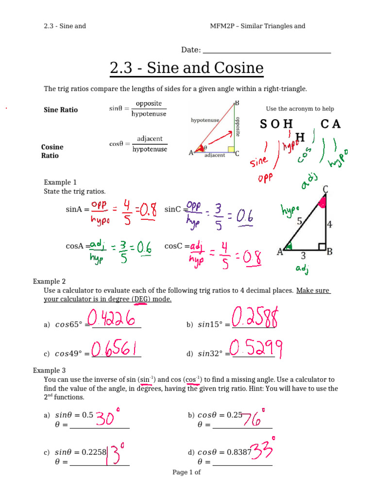 Sine and Cosine Trigonometry Guide | PDF | Trigonometry | Trigonometric ...