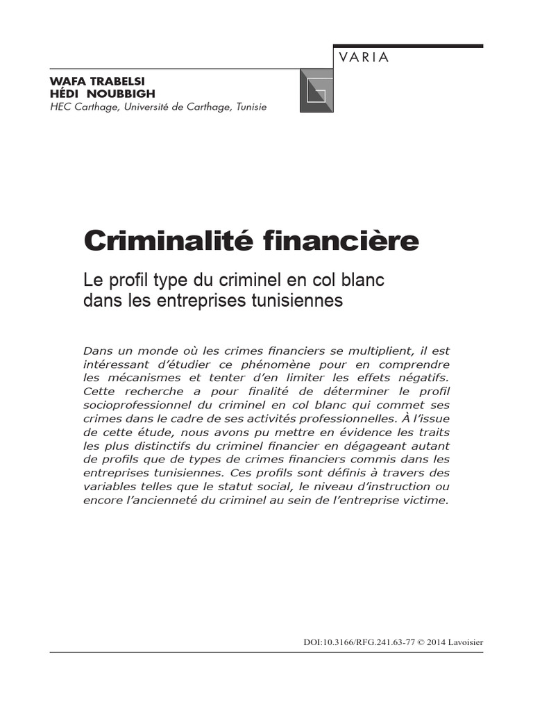 Profil du criminel financier en Tunisie | PDF | Crimes | Crime et violence