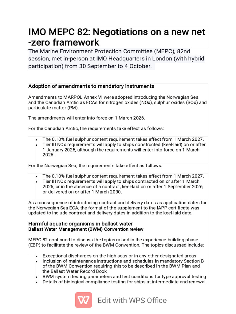 MEPC 82: Key Outcomes and Future Steps | PDF | Human Impact On The ...