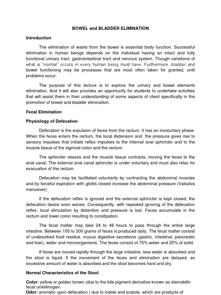 Bowel and Bladder Elimination Overview | PDF | Urinary System | Kidney