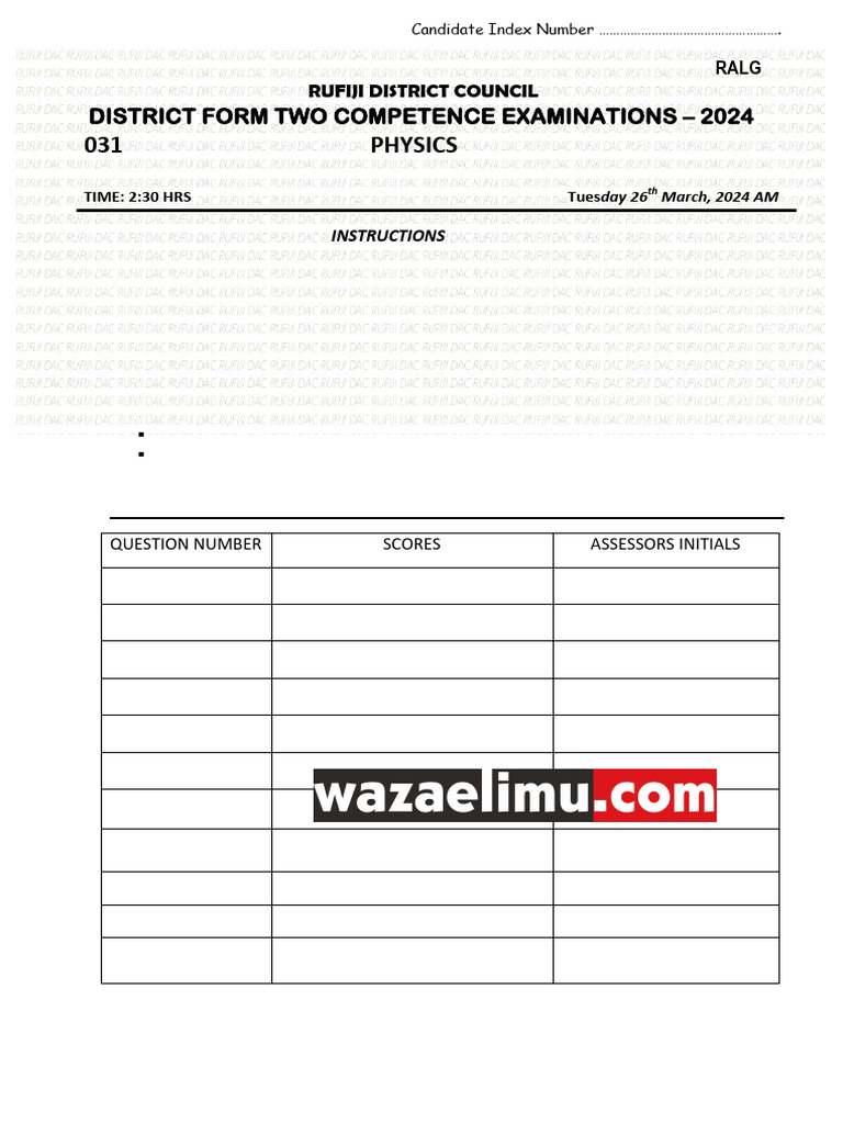 2024 Form Two Physics Exam Paper | PDF | Capacitance | Physical Quantities