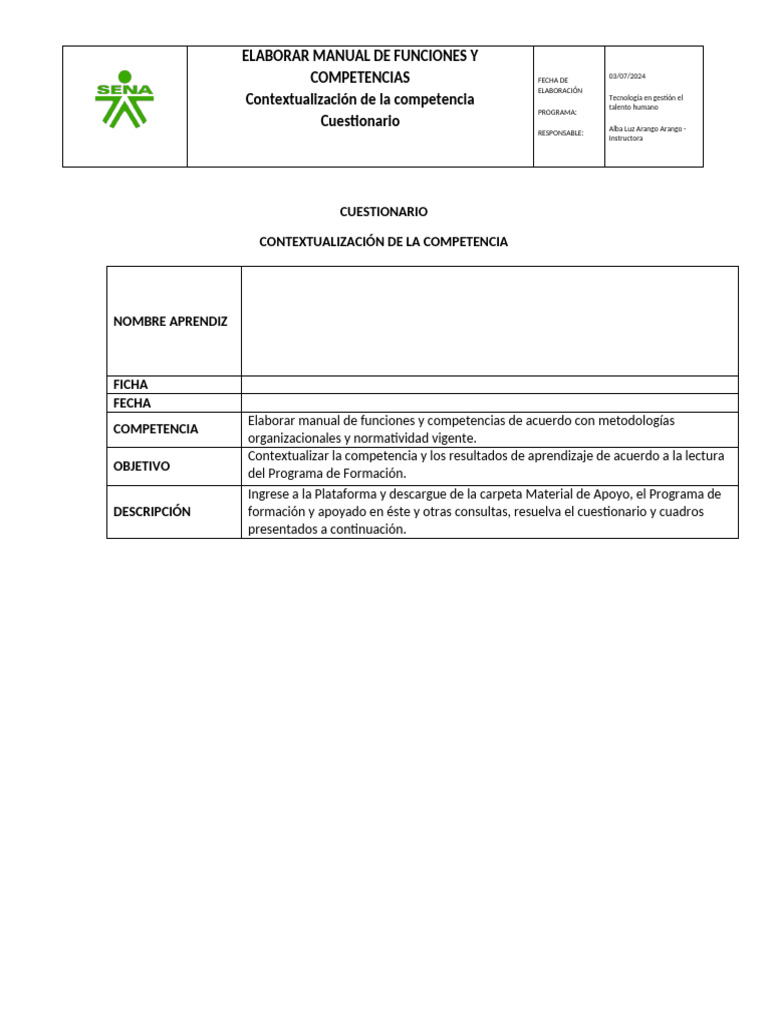 Manual de Funciones y Competencias Laborales | PDF | Aprendizaje