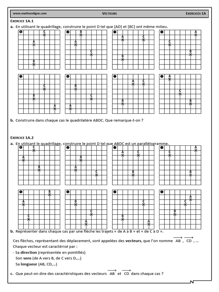Exercices sur les vecteurs en géométrie | PDF | Objets mathématiques ...