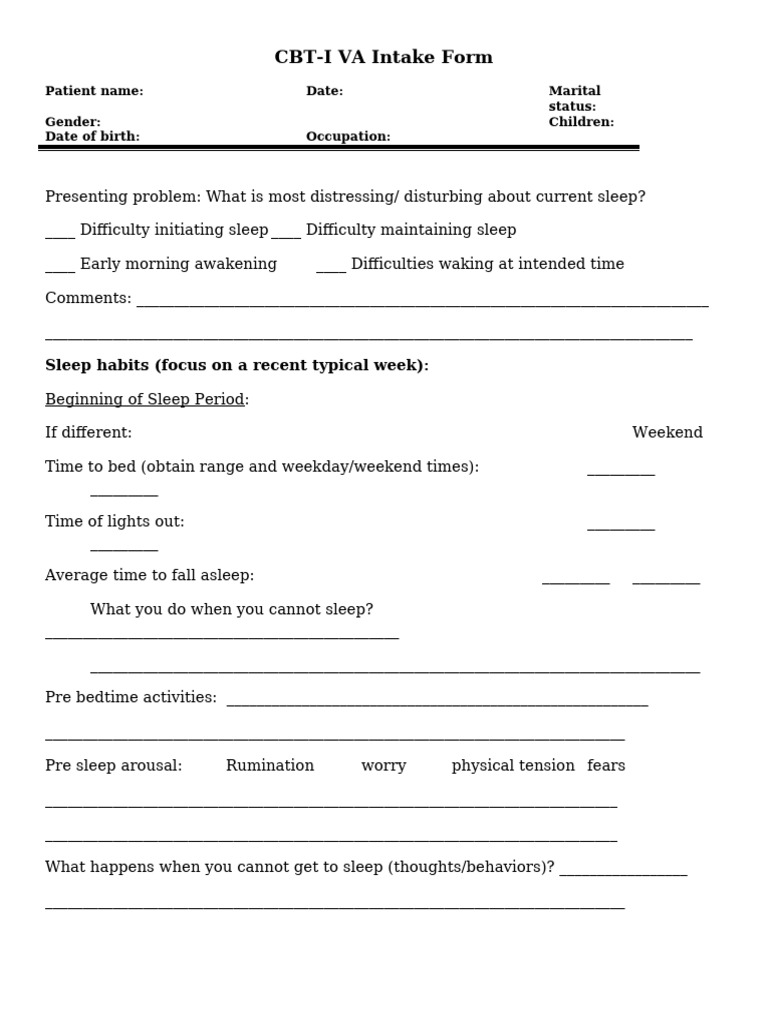CBT-I VA Sleep Intake Questionnaire | PDF | Sleep | Insomnia