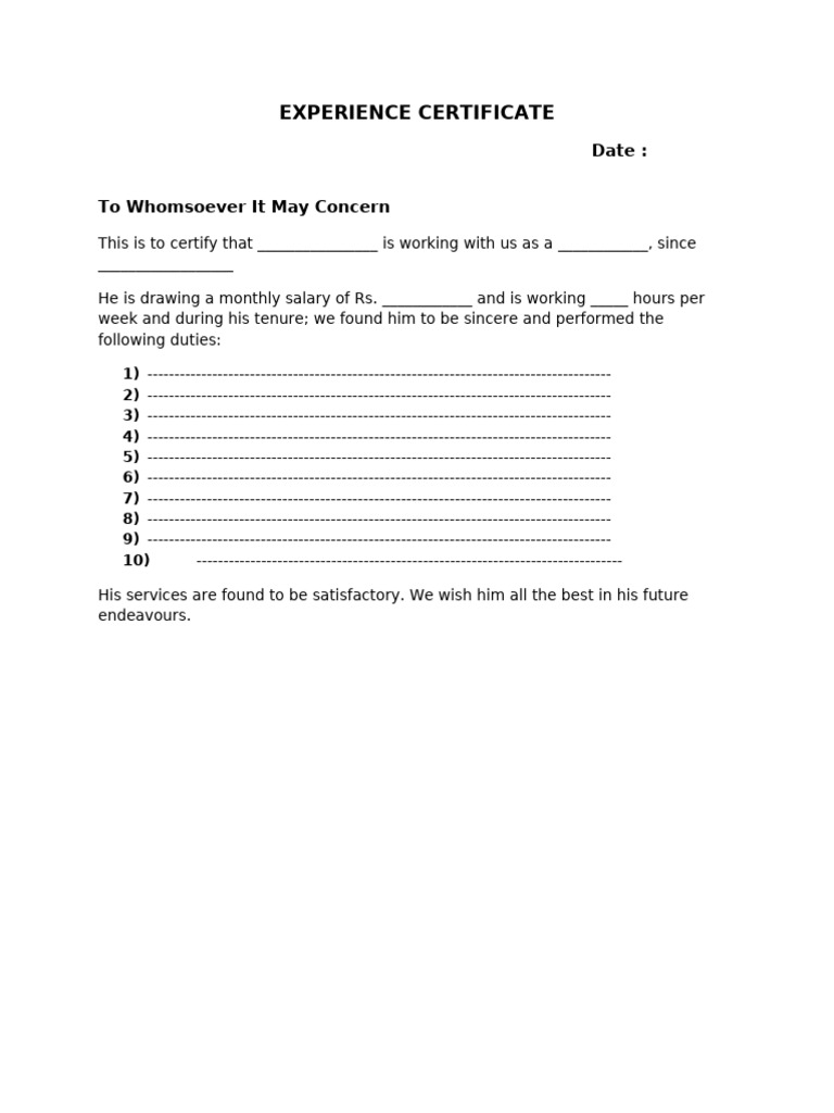 Canadian Format Experience Certificate - Current Employer | PDF