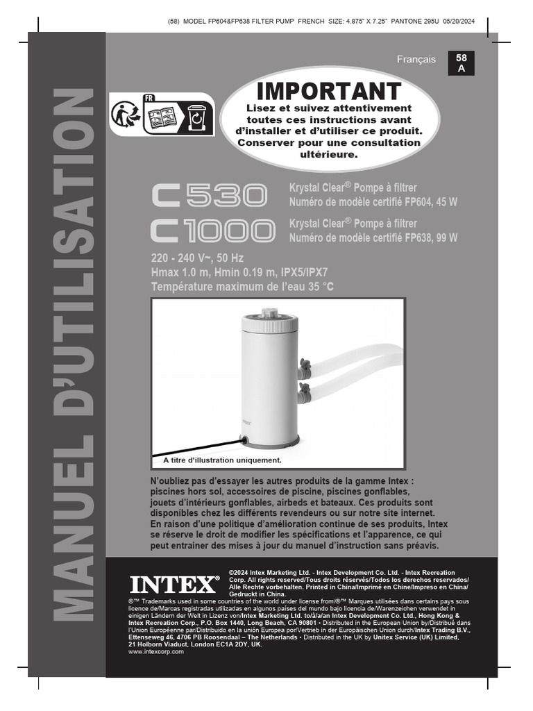 Manuel D'utilisation C530 C1000 | PDF | Piscine | Soupape