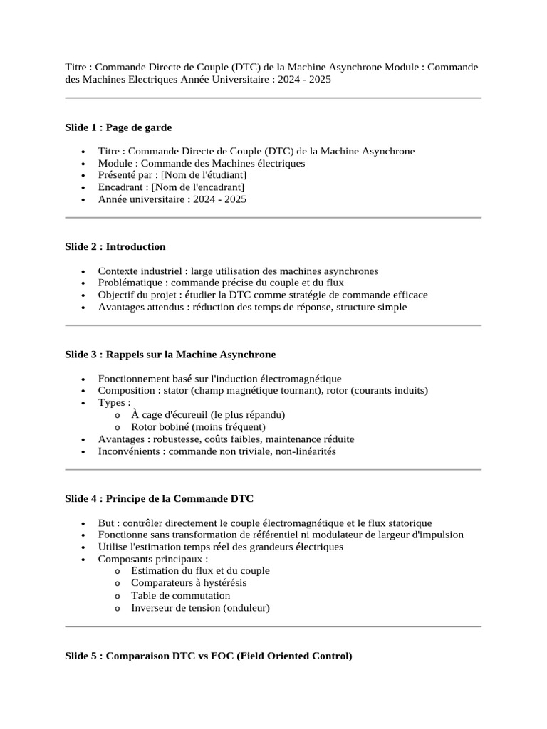 Commande Directe de Couple des Machines Asynchrones | PDF | Électricité ...