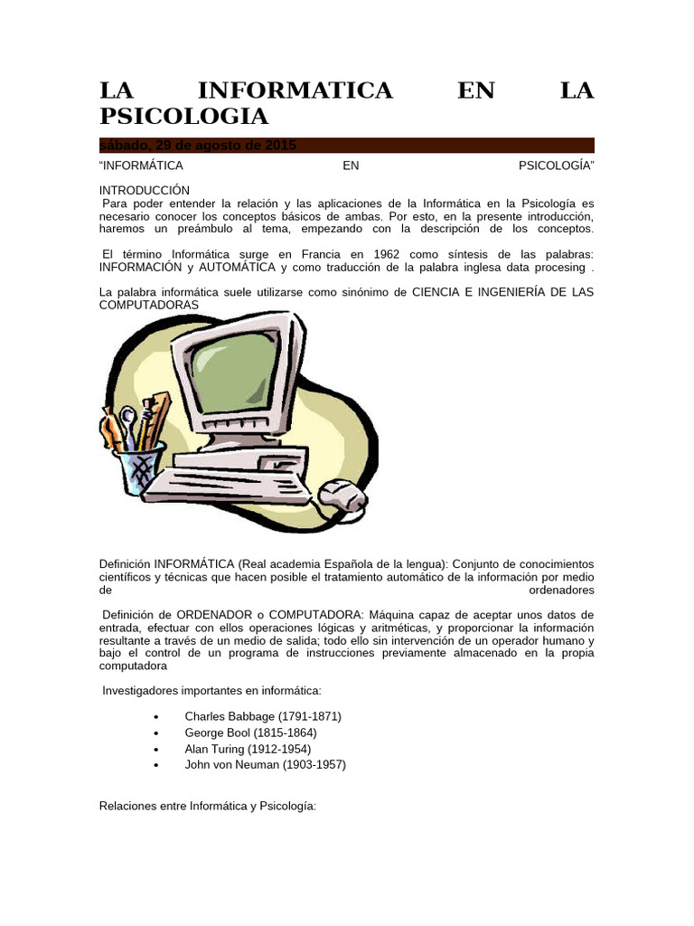 Informática y Psicología: Interacción Clave | PDF | Ciencias de la ...
