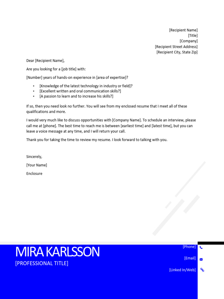 Job Application Cover Letter Template | PDF