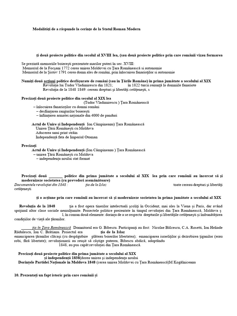 Modalități de Răspunsuri La Statul Român Modern | PDF