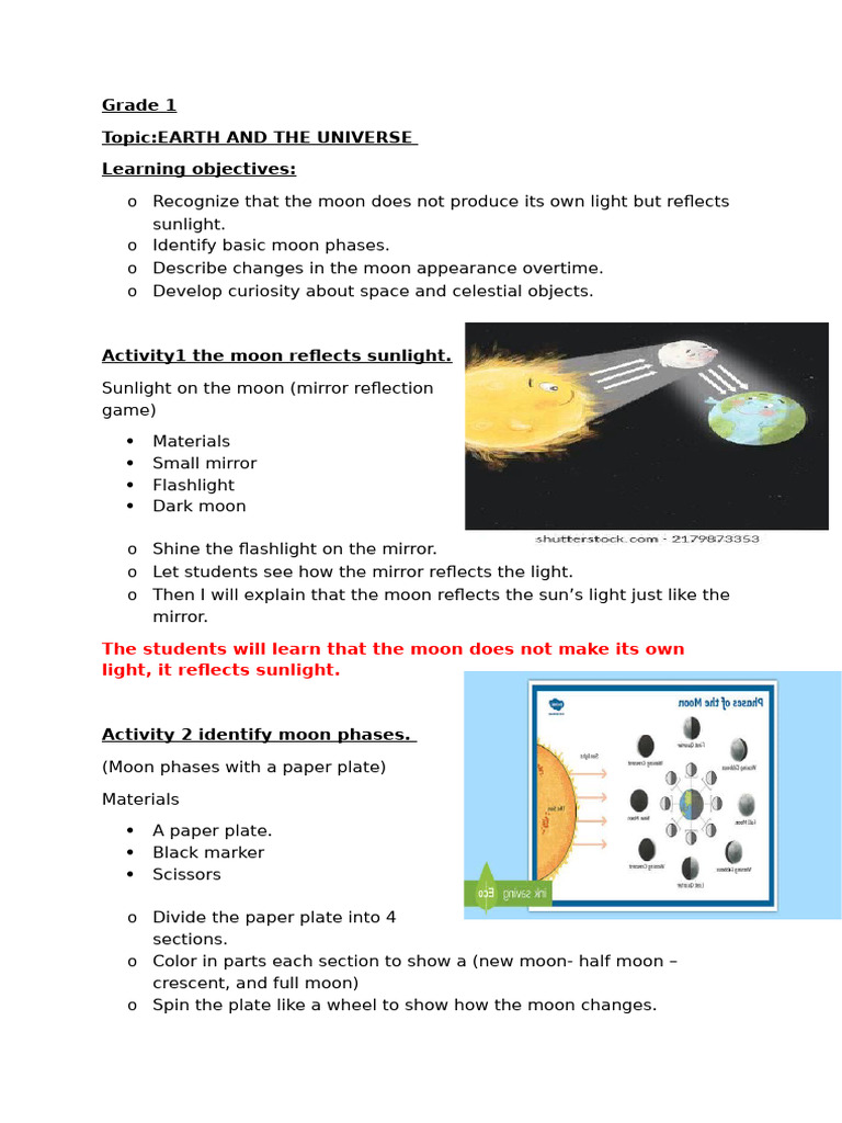 Moon Phases and Reflection Activities | PDF