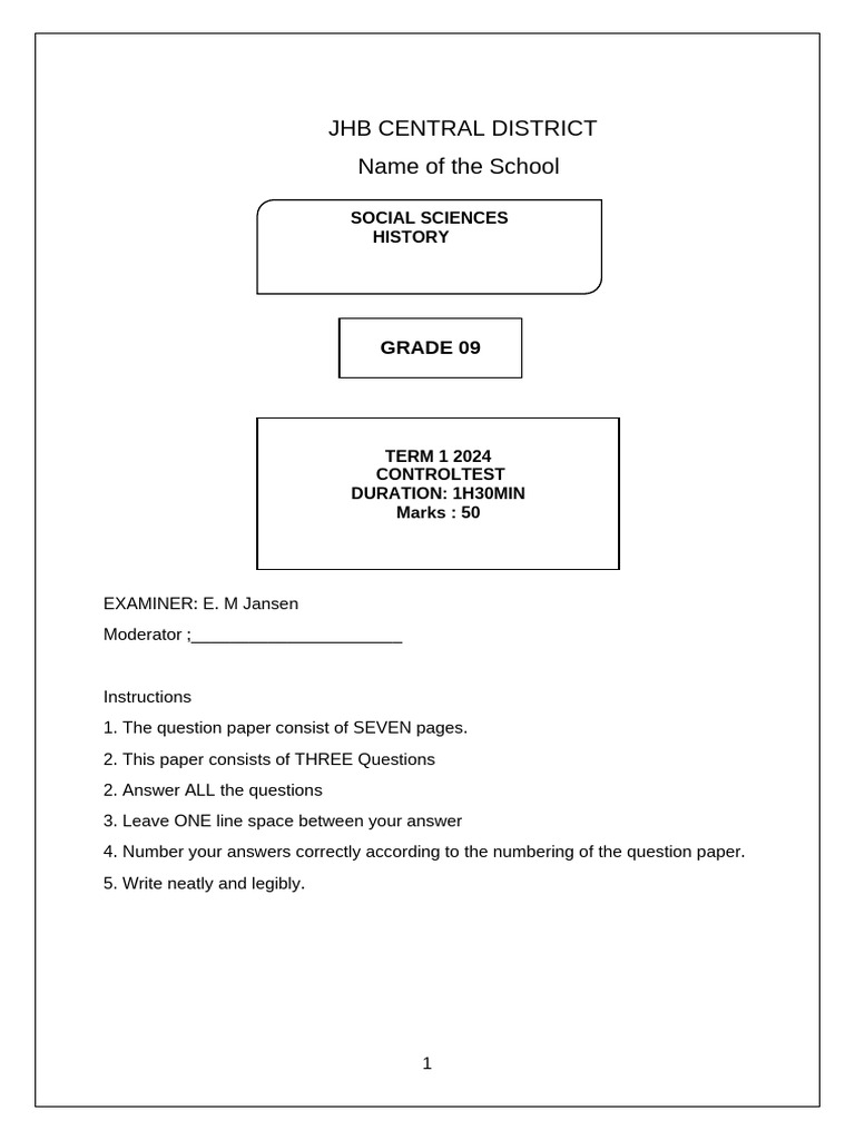 Grade 9 Social Sciences Control Test | PDF | Nazi Germany | Weimar Republic