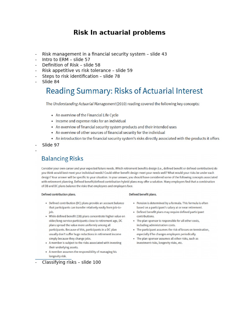 Notes - Slide 2 - Risk in Actuarial Problems | PDF