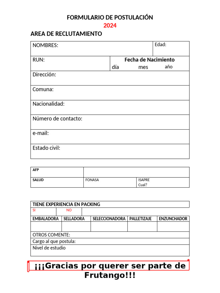Formulario de Postulación | PDF