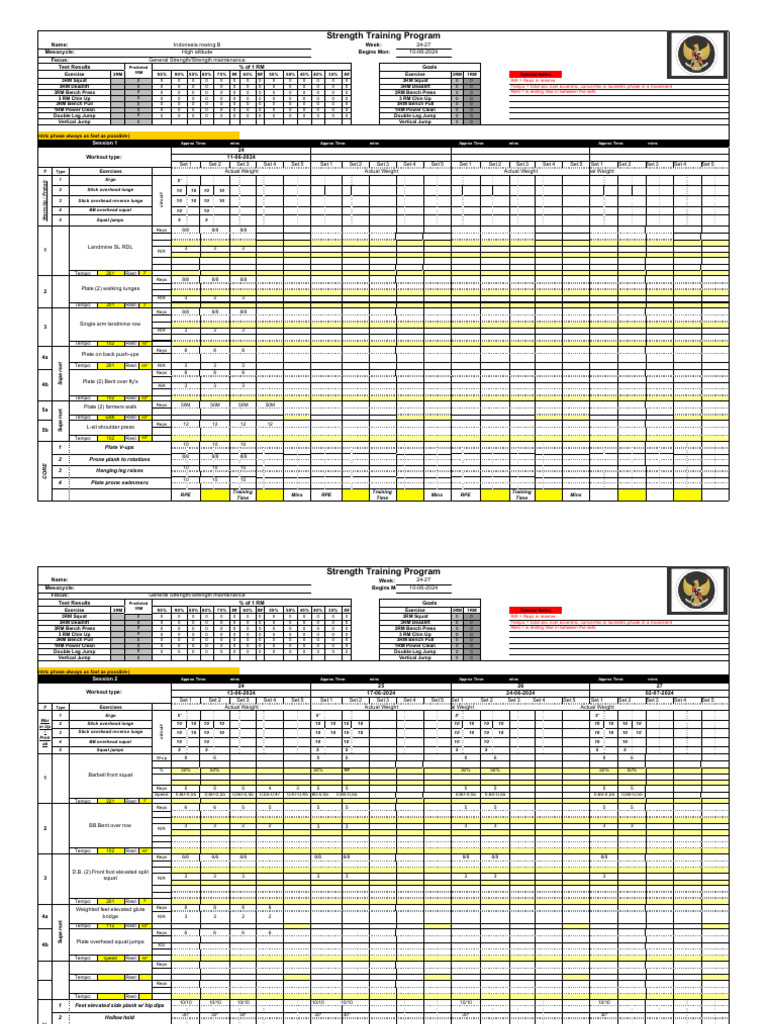 Indonesia Rowing Team Week 24-27 B | PDF | Strength Training | Weight ...