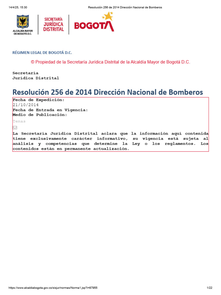 Resolución 256 de 2014: Brigadas Contraincendios | PDF | Bombero | Riesgo