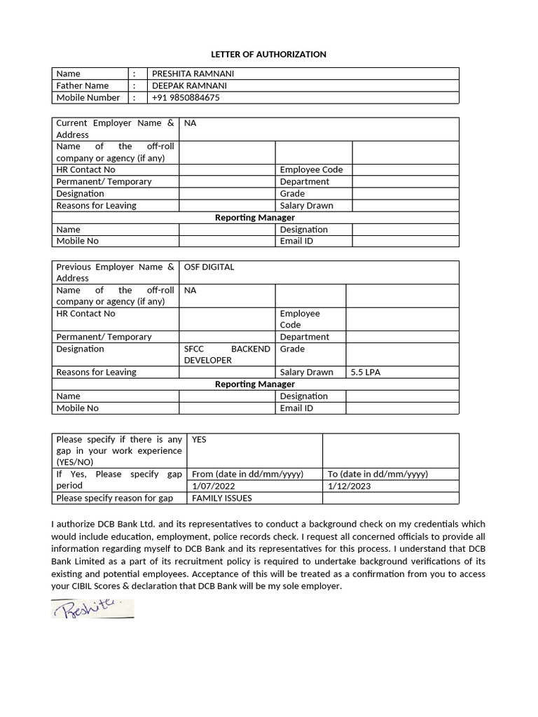 DCB Bank Recruitment Authorization Letter | PDF