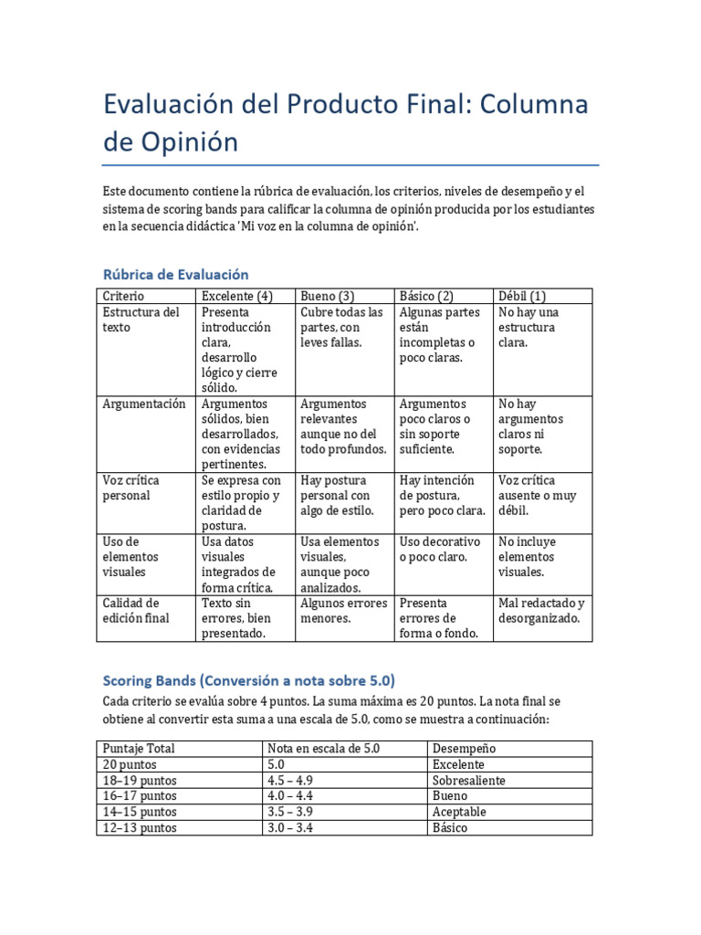 Rubrica Columna Opinion Scoring | PDF 