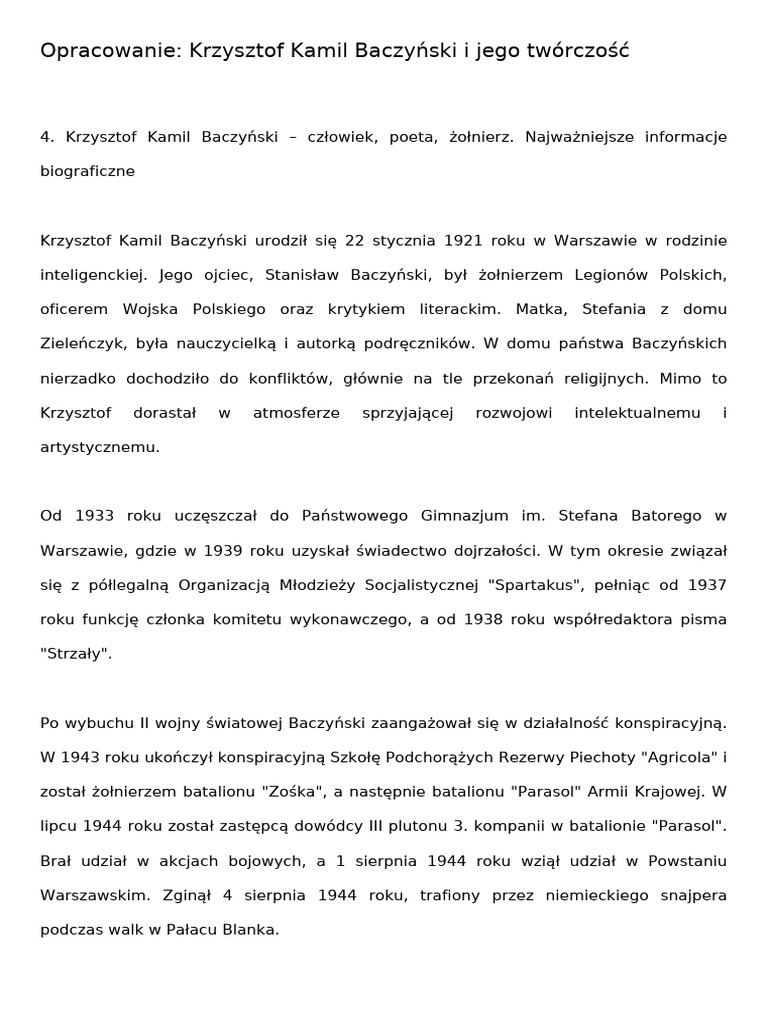 Opracowanie Baczynski | PDF