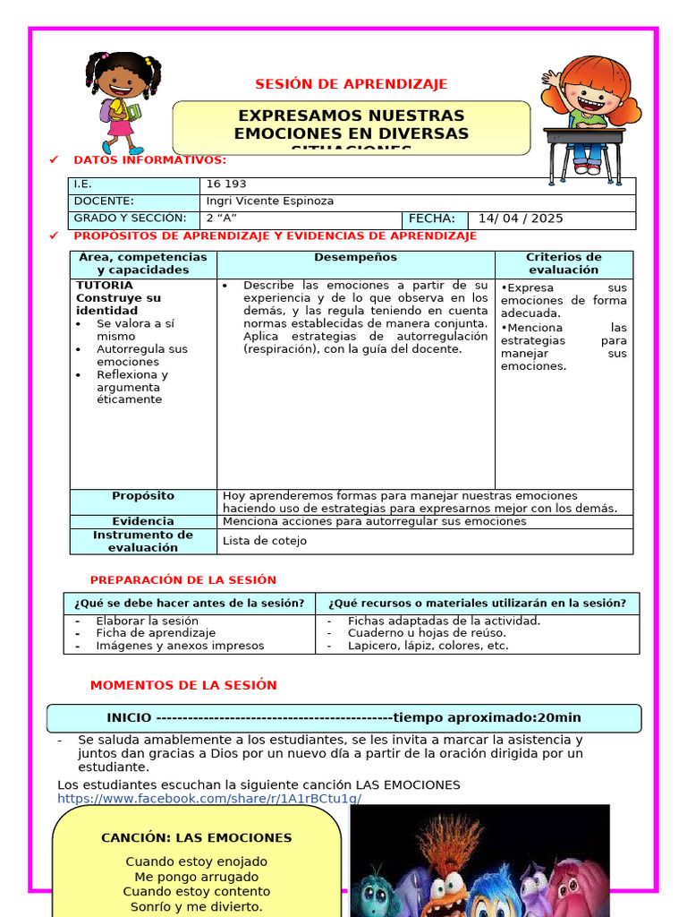 Manejo de Emociones en Clase 2A | PDF | Las emociones | Aprendizaje
