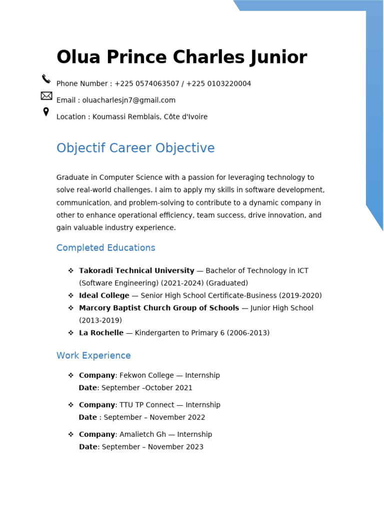 Prince Charles Junior's Career Overview | PDF | Computing | Software