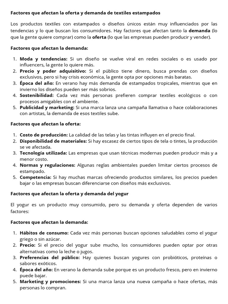 Factores Clave en Oferta y Demanda Textil | PDF | Oferta (economía ...