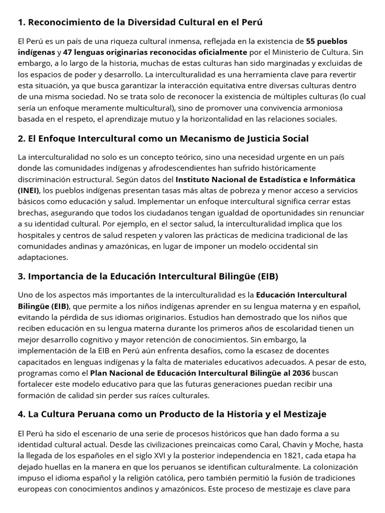 Reconocimiento de la Diversidad Cultural en Perú | PDF | Perú ...
