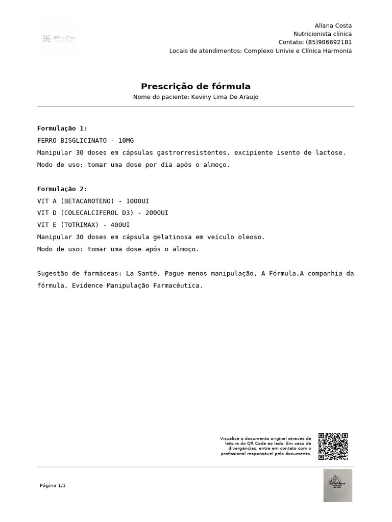 Prescrição de Fórmulas Nutricionais | PDF