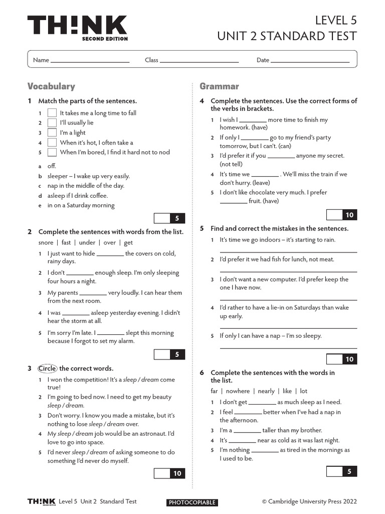 Level 5 Unit 2 Standard Test | PDF | Sleep | Dream