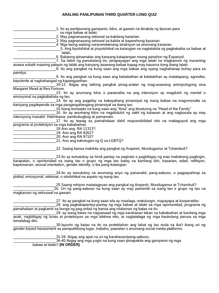 Ap Long Quiz Q3 | PDF