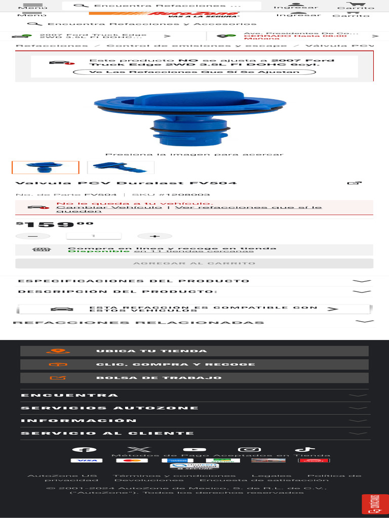 Válvula PCV Duralast FV504 No Compatible | PDF