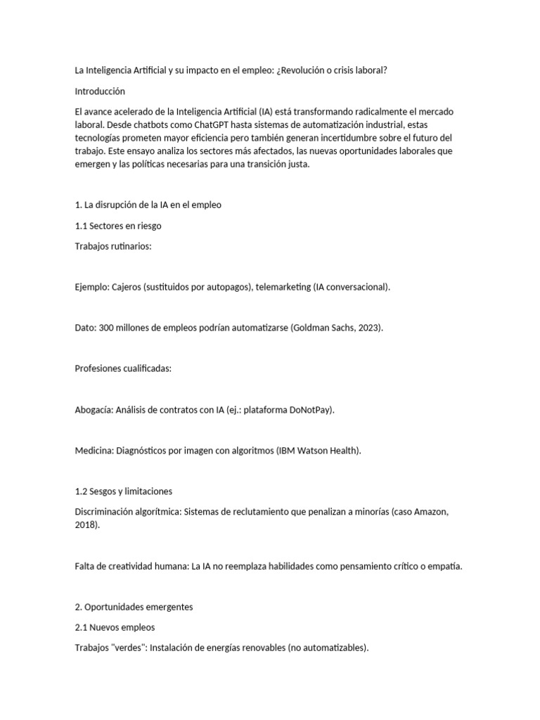 Impacto de la IA en el empleo laboral | PDF
