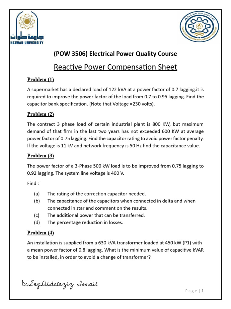 Power Factor Correction Calculations | PDF | Capacitor | Electric Power ...
