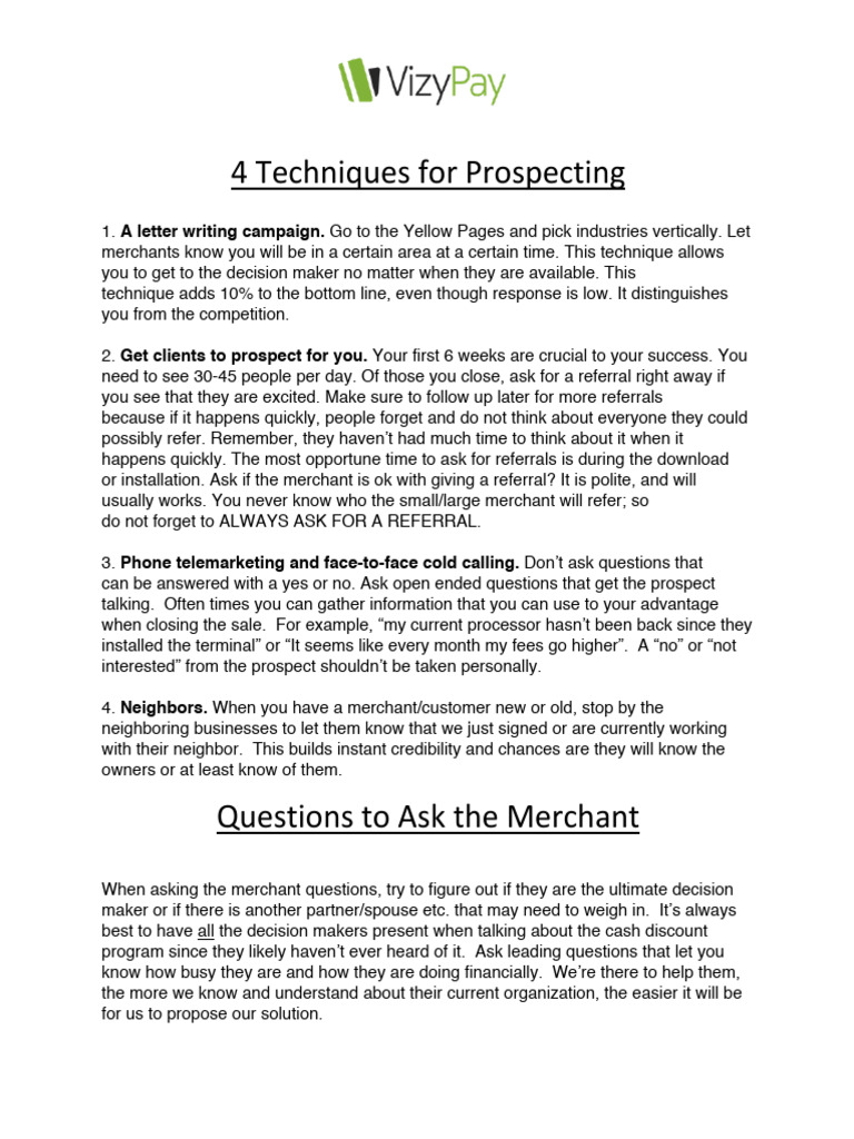 Prospecting Techniques for Sales Success | PDF